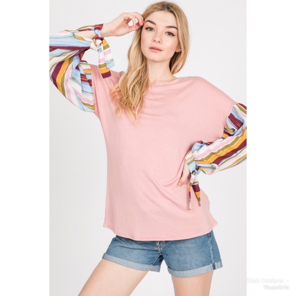 💕LAST 1! Blush Striped Sleeve Contrast Tunic! - Picture 6 of 7